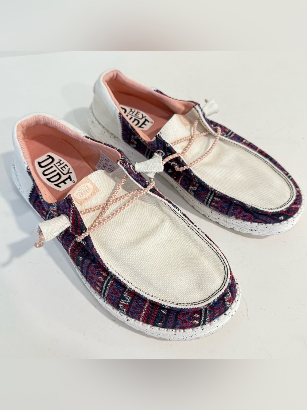 Hey Dude Wendy Funk Baja Women’s Size 8 Cream & Aztec Patterned Shoes Slip On